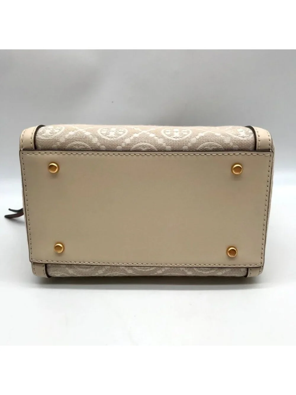 Tory Burch Beige Jacquard Monogram Logo Petite Barrel Bag